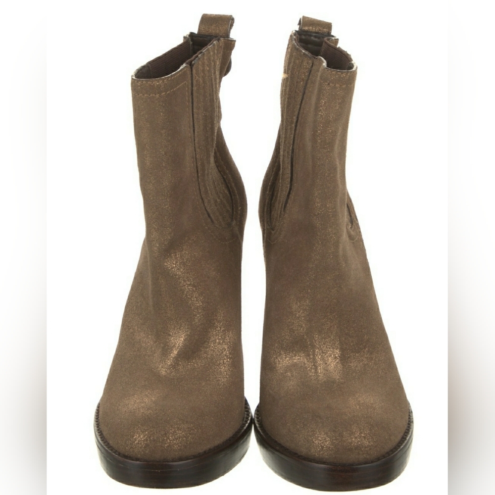 Tory Burch "Troy" ankle booties. bronze-toned suede metallic,sparkle finish, 8.5